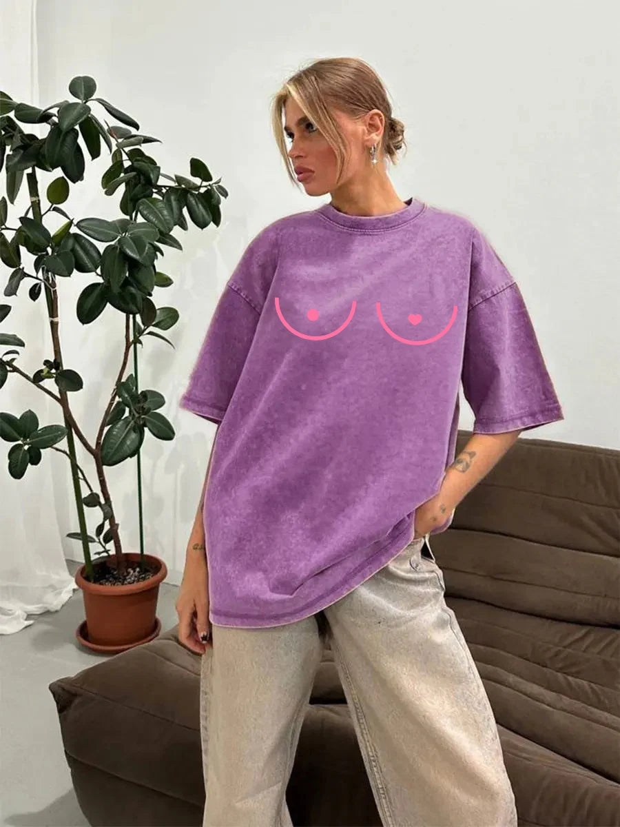 Breast Line-Art Oversized Graphic Tee