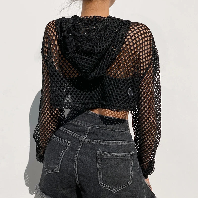 Fishnet Crop Hoodie