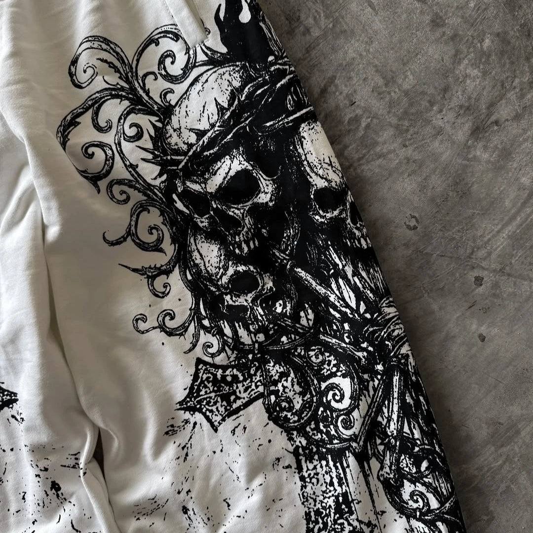 Skull Cross Wings All-Over Print Baggy Sweatpants