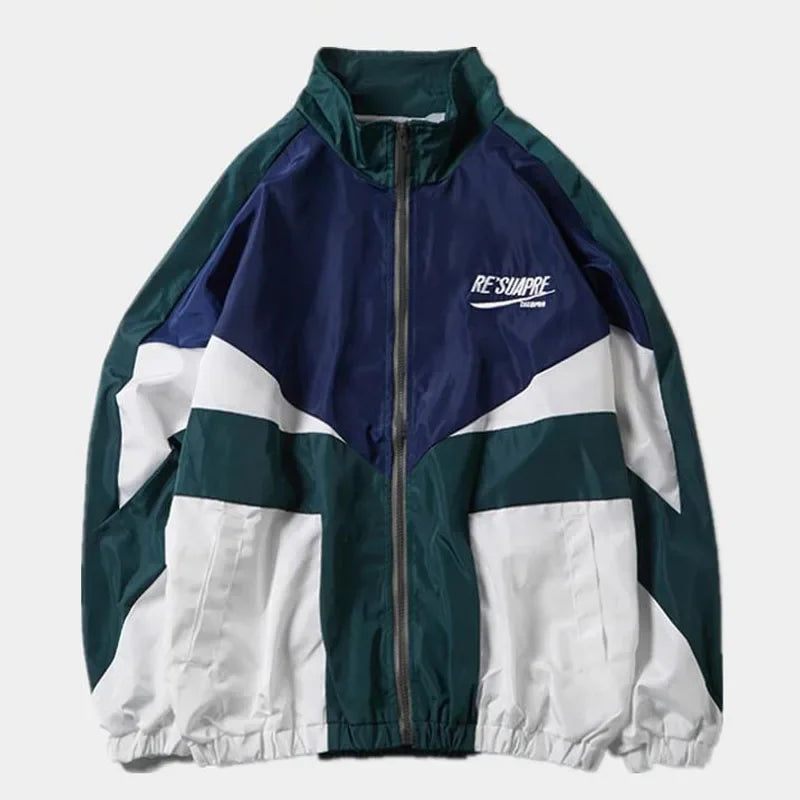 Retro Panel Zip-Up Windbreaker Jacket