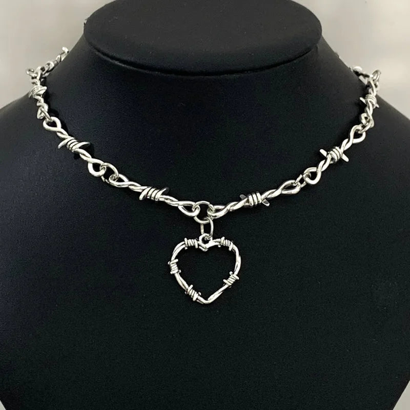 Barbed Wire Heart Pendant Necklace