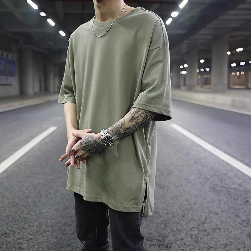 Oversized Drop Shoulder Side Slit Tee