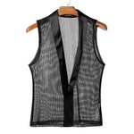 Deep V-Neck Mesh Sheer Lapel Sleeveless Vest Top