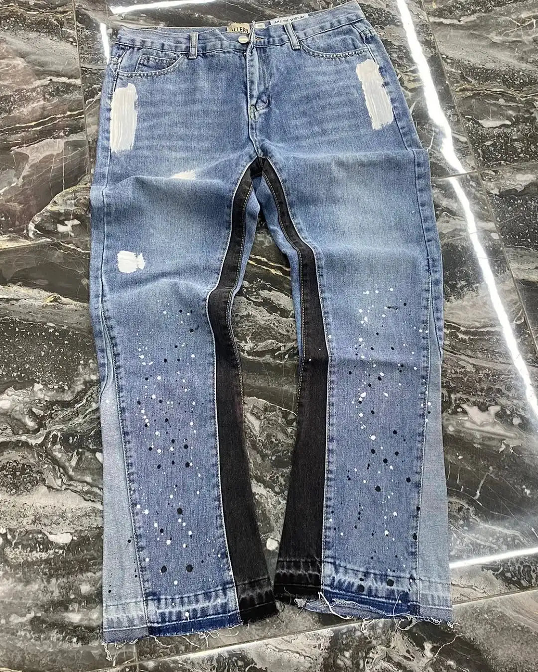 Distressed Paint Splatter Flared Jeans