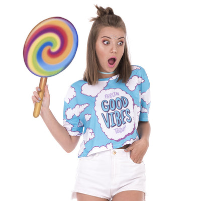 Good Vibes Clouds Cropped Tee - AESTHEDEX