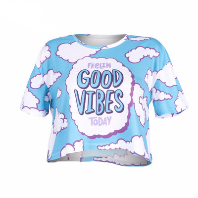 Good Vibes Clouds Cropped Tee - AESTHEDEX