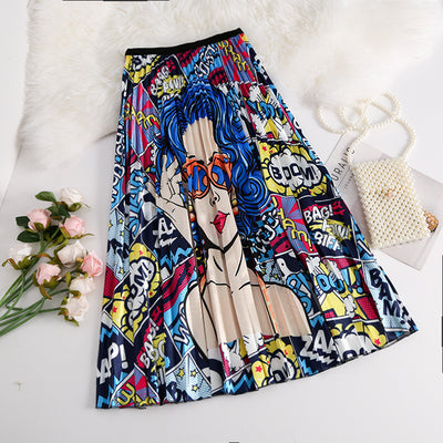 Cartoon Pattern Pleated Skirt