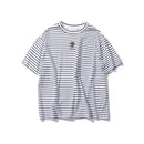 Rose Embroidery Striped T-shirt - AESTHEDEX