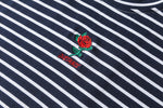Rose Embroidery Striped T-shirt - AESTHEDEX