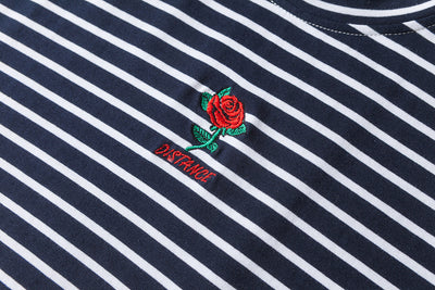 Rose Embroidery Striped T-shirt - AESTHEDEX