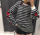 Striped Embroidery Roses Sweater - AESTHEDEX