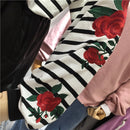 Striped Embroidery Roses Sweater - AESTHEDEX