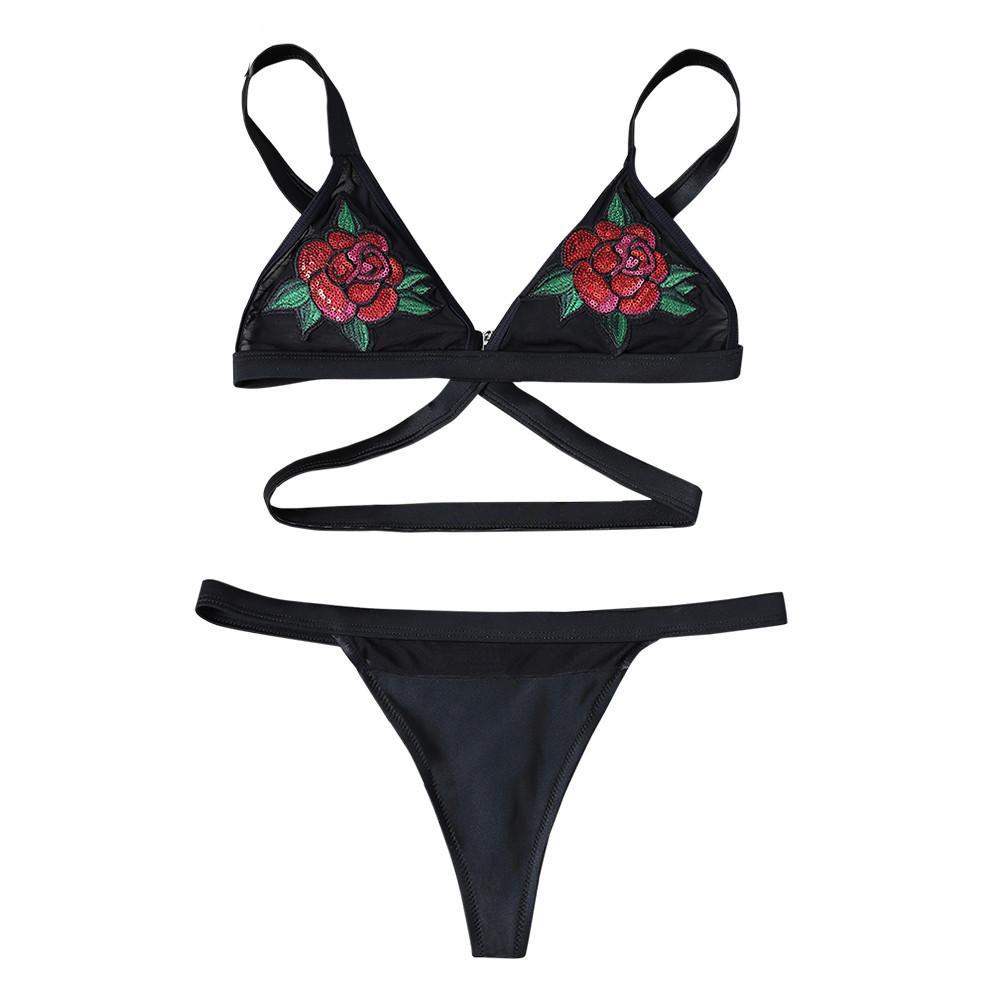 Embroidery Rose Bikini Set AESTHEDEX