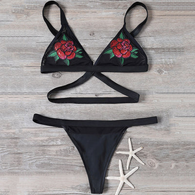 Embroidery Rose Bikini Set - AESTHEDEX