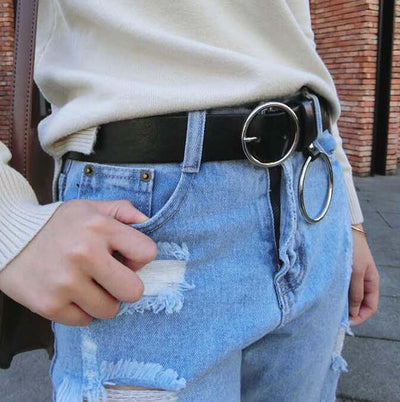 Ring Buckle Leather Belt - AESTHEDEX