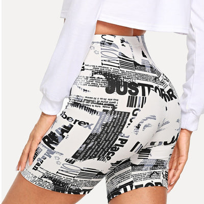 Newspaper Crop Short Leggings - AESTHEDEX